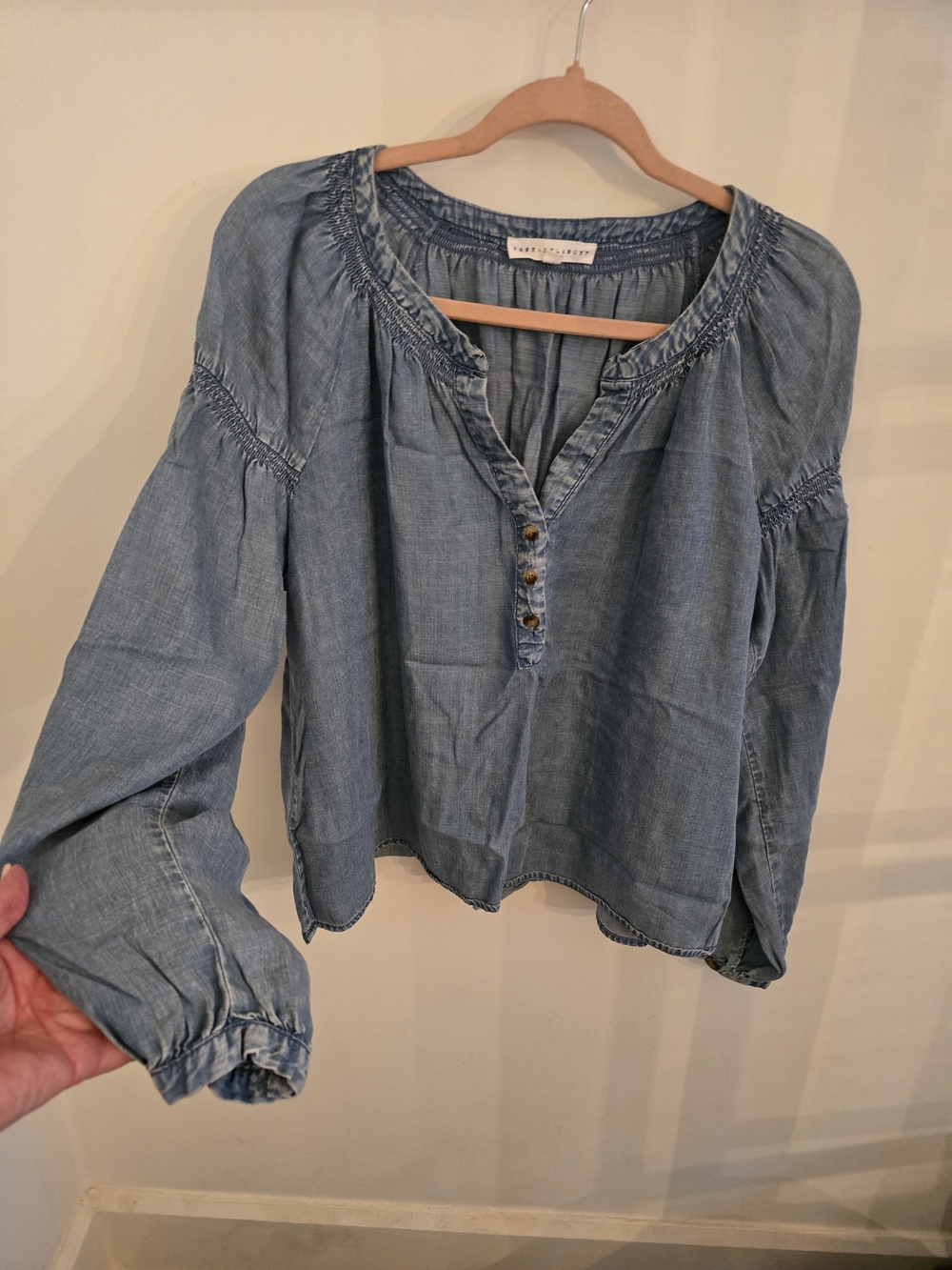 Jane + Delancey Light Blue Denim Peasant Blouse